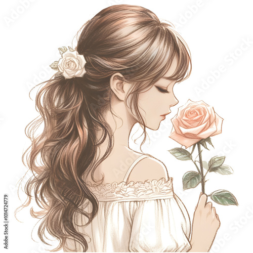 Beautiful girl with her rose