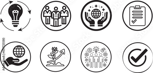  Mission, integrity value icon set with vision, honesty, passion, and collaboration as the goal or focus,logotype vector icon set isolation.