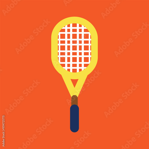 Tennis racket flat icon on background for web and mobile app design. Yellow tennis racket illustration element design on orange background. tennis sport equipment graphic design