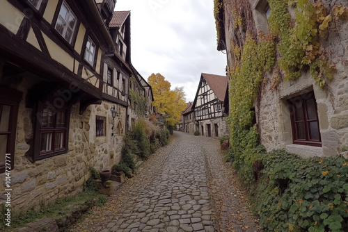 Charming Medieval Village Street at Dusk