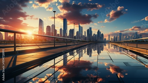 Modern office building or business center. High-rise windor buildings made of glass reflect the clouds and the sunlight. photo