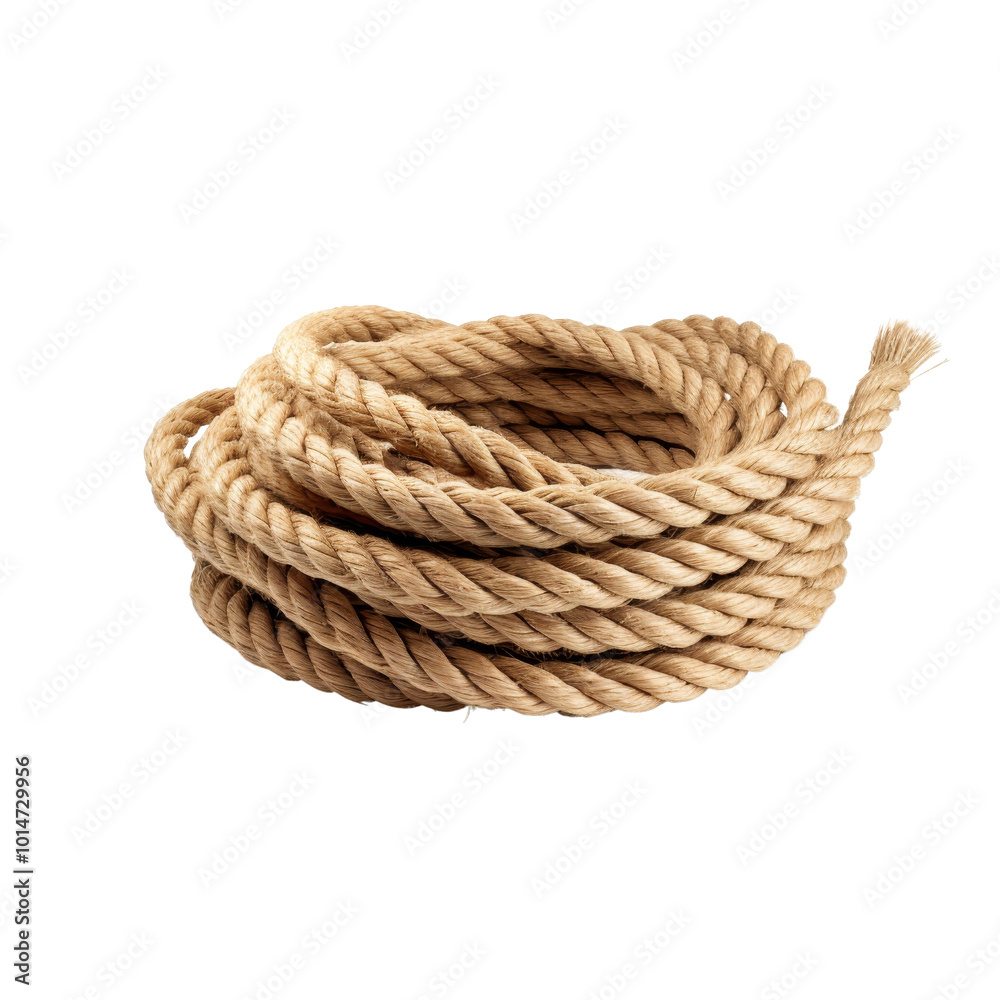 Coiled Natural Fiber Rope on White Background Ready for Use. Coiled Natural Fiber Rope on White Background Ready for Use.