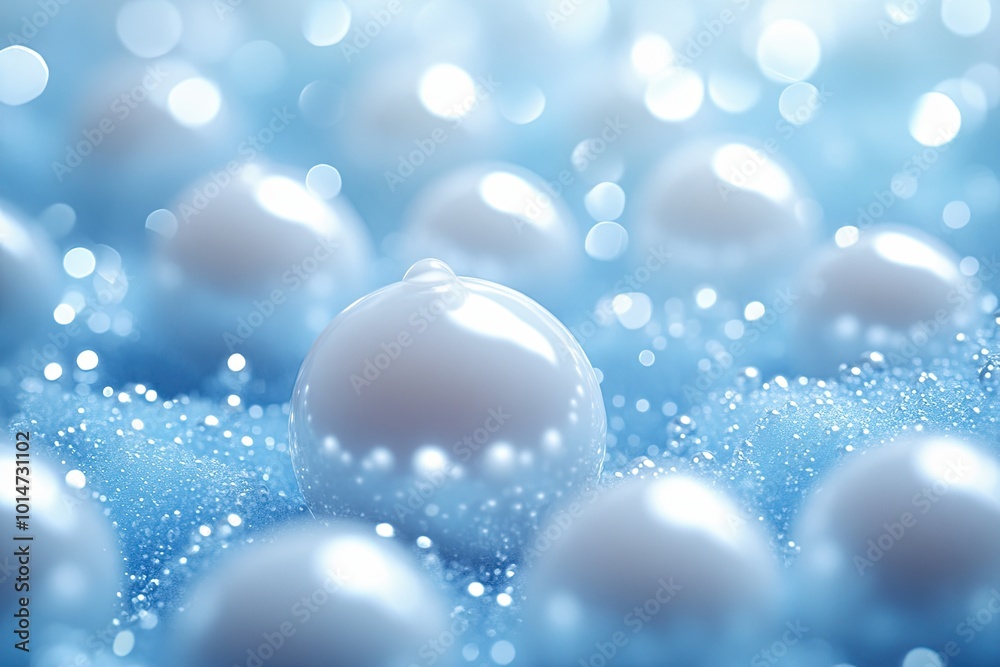 A cluster of white pearls against a pastel light blue background. A cluster of white pearls against a pastel light blue background.