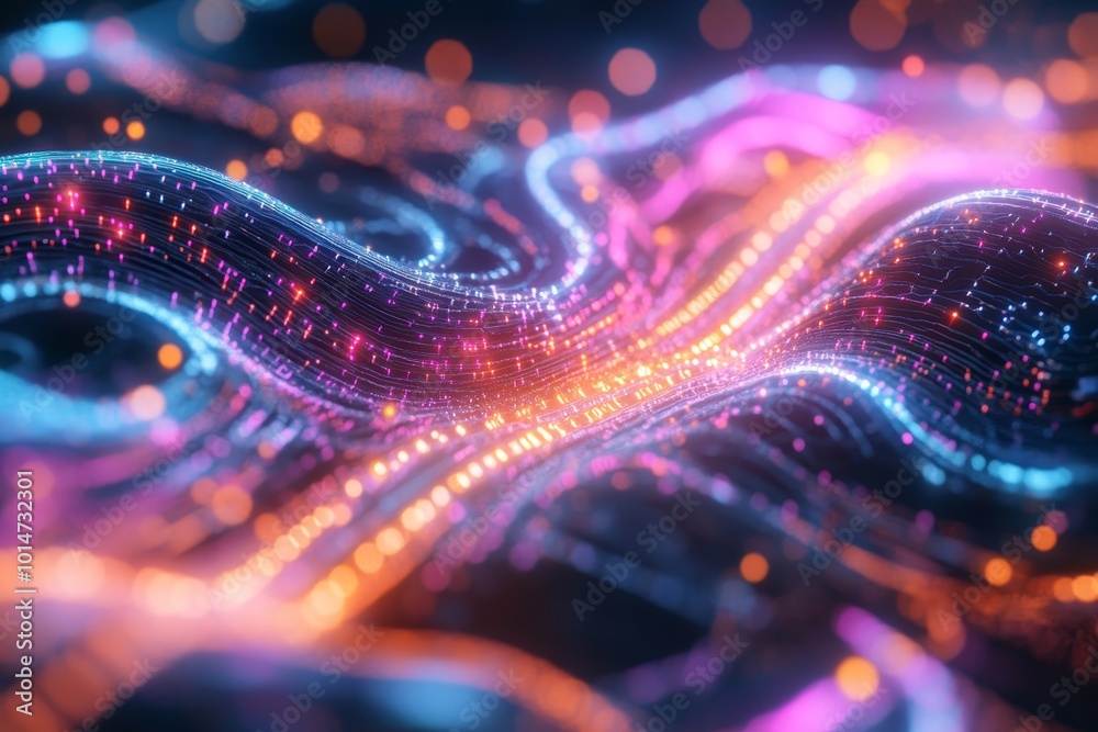 Abstract data visualization with floating data points and flowing neon circuits, captured with ultra realism and epic composition for high-tech visuals. Abstract data visualization with floating data points and flowing neon circuits, captured with ultra realism and epic composition for high-tech visuals.