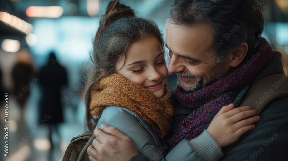 A family wishing safe travels for the family member taking a trip at an airport A family wishing safe travels for the family member taking a trip at an airport