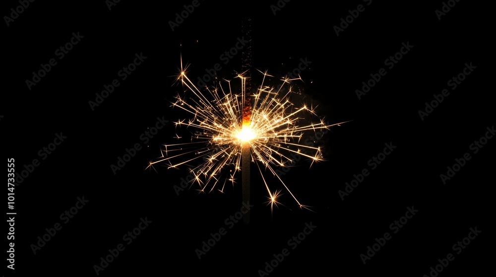 A single sparkler burning brightly against a black background. A single sparkler burning brightly against a black background.