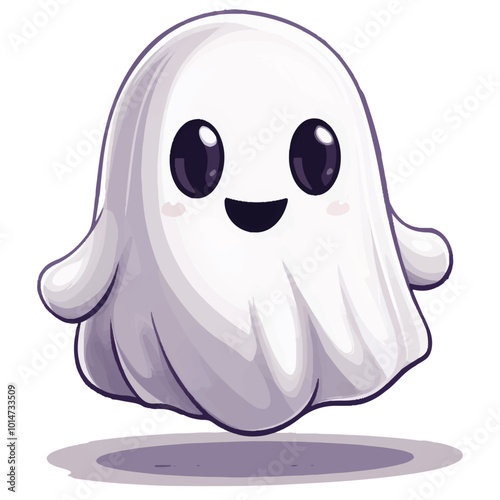 Simple 2D cartoon, cartoon friendly ghost on a white background