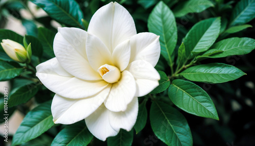 Image of a Gardenia surrounded by foliage