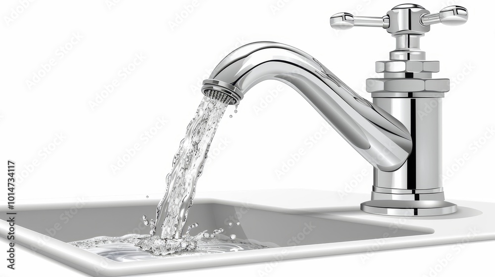 Realistic vector illustration of water flowing from faucet icon isolated on white background Realistic vector illustration of water flowing from faucet icon isolated on white background