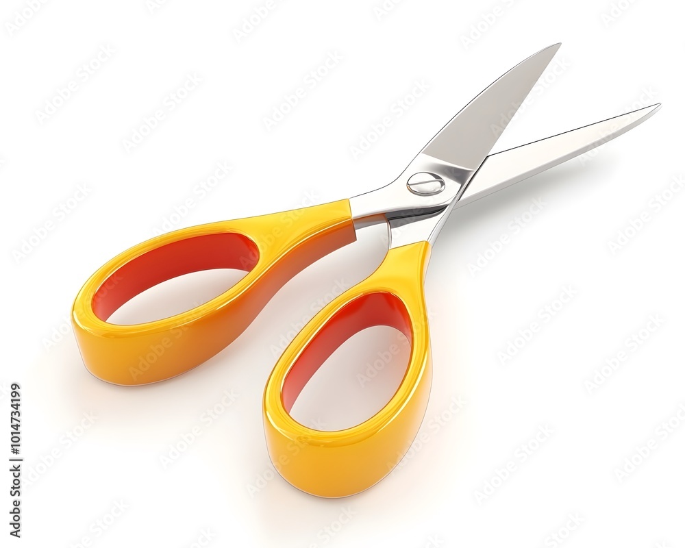 A pair of sharp, stylish scissors with a vibrant orange handle, perfect for crafting and office use. A pair of sharp, stylish scissors with a vibrant orange handle, perfect for crafting and office use.