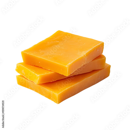 Stacked cheddar cheese slices on transparent background photo