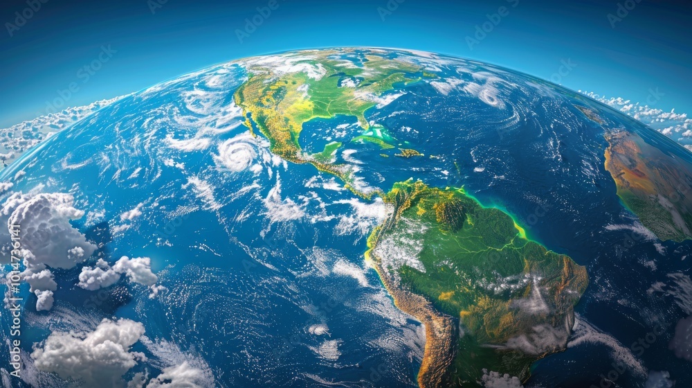 Fototapeta premium A stunning satellite view of the Earth, showing the Americas and surrounding oceans.