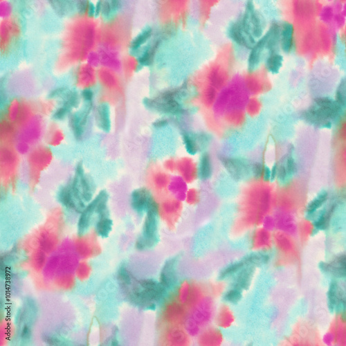 Blurry fuzzy floral seamless repeat pattern. Color blurred abstract flowers in trendy. Ink painted print for fabric