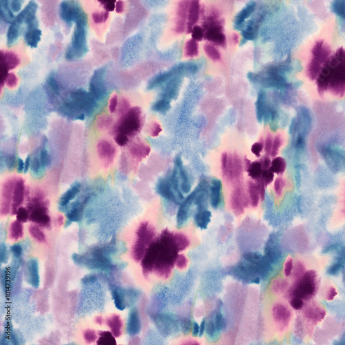 Blurry fuzzy floral seamless repeat pattern. Color blurred abstract flowers in trendy. Ink painted print for fabric