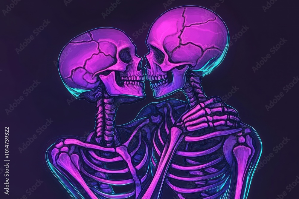 Captivating Skeletons Embracing in Vibrant Colors Captivating Skeletons Embracing in Vibrant Colors
