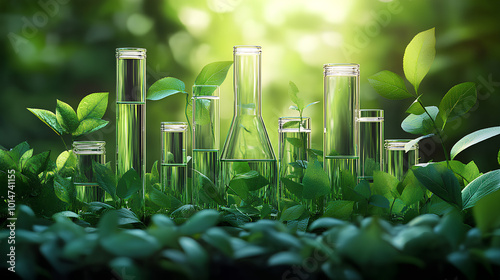 Plant science laboratory research, biological chemistry test, green nature organic leaves experiment in vitro, field of chemical medicine biotechnology or medical ecology laboratory technology photo