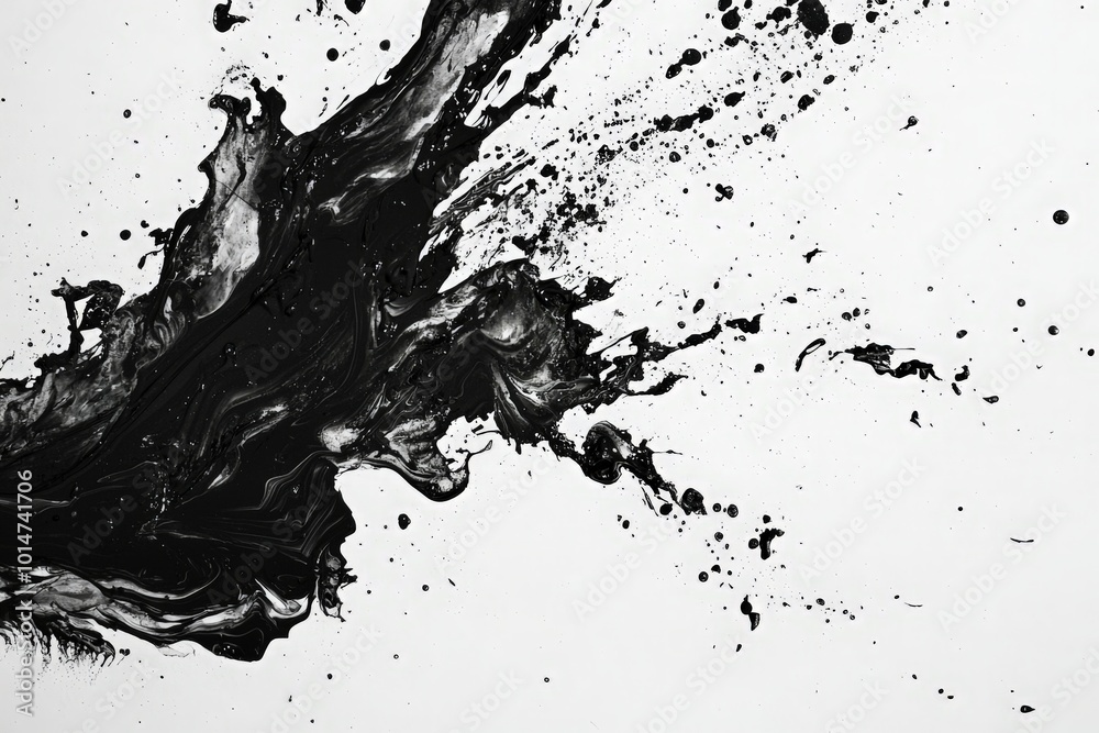 Bold Black Ink Splashes on White Canvas Bold Black Ink Splashes on White Canvas