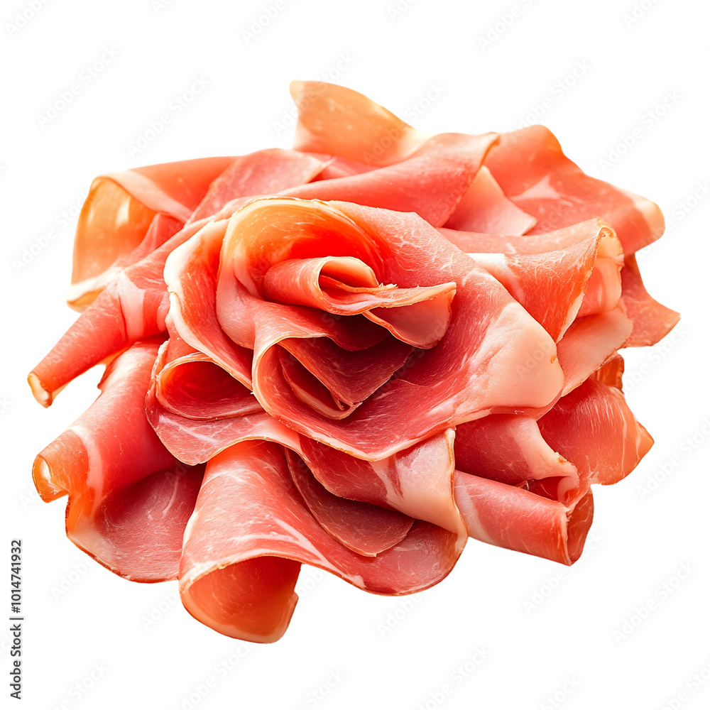 Delicate slices of cured prosciutto on transparent background Delicate slices of cured prosciutto on transparent background