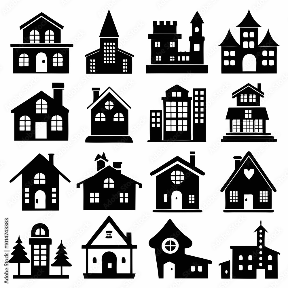 Fototapeta premium House Property & Real Estate Icon Set Collection - Vector Illustrations