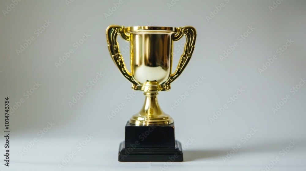 Minimalist success design: one trophy on a white surface.