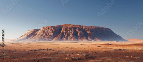 Majestic desert landscape with dramatic sandstone rock formations and mesas rising up under a clear cloudless blue sky The vast arid and rugged terrain stretches out endlessly