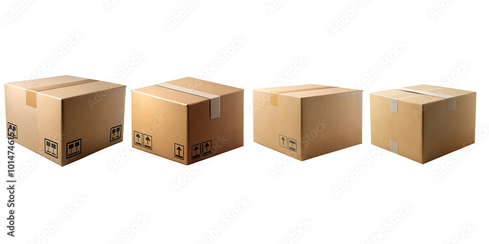 Fototapeta premium Empty clean Cardboard box container mockup isolated on transparent background