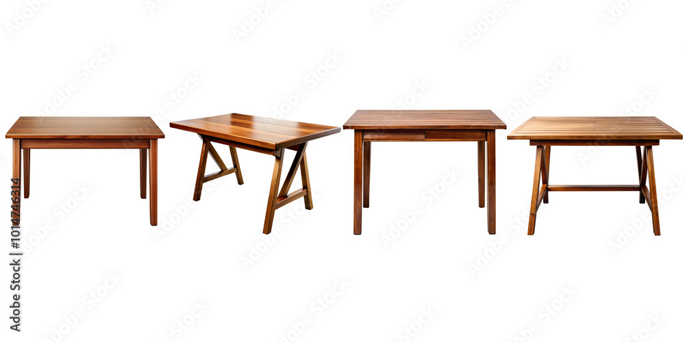 Wooden table set different shape clean wood material isolated on transparent background Wooden table set different shape clean wood material isolated on transparent background