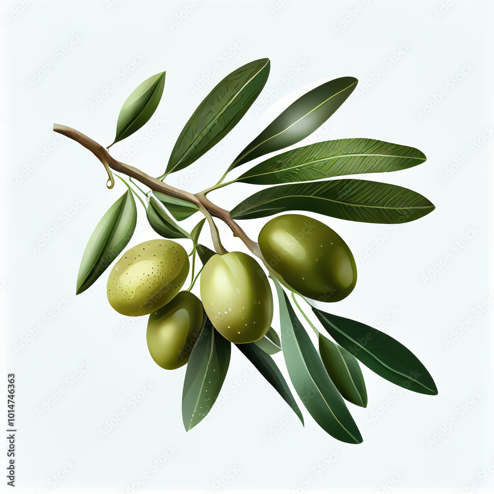 Realistic Olive Branch Illustration with Green and Black Olives Realistic Olive Branch Illustration with Green and Black Olives