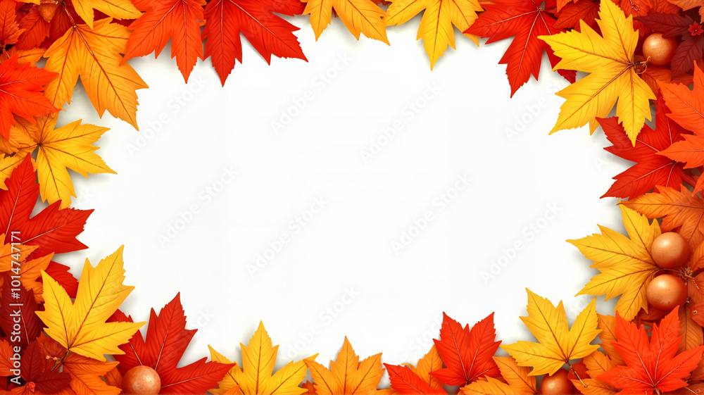 Vibrant Autumn Leaves Frame with Pumpkins and Copy Space Vibrant Autumn Leaves Frame with Pumpkins and Copy Space