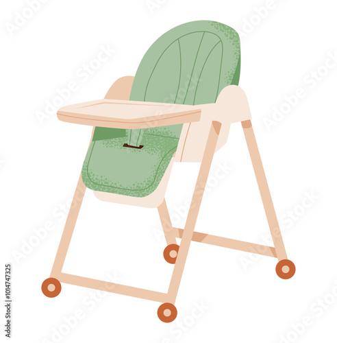 Baby high chair isolated on white background. Kids feeding chair. Flat vector illustration