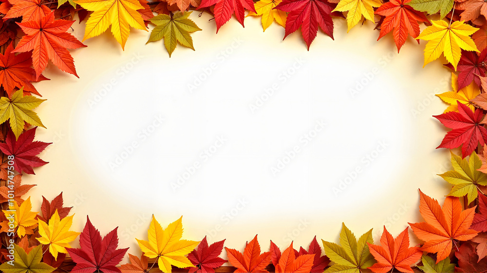 Autumn Leaves in Bright Warm Tones with Blank Center Autumn Leaves in Bright Warm Tones with Blank Center