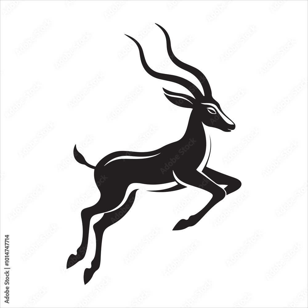 Fototapeta premium Bold Gazelle Silhouette in Mid-Leap - Black and White Vector Illustration for Nature Designs