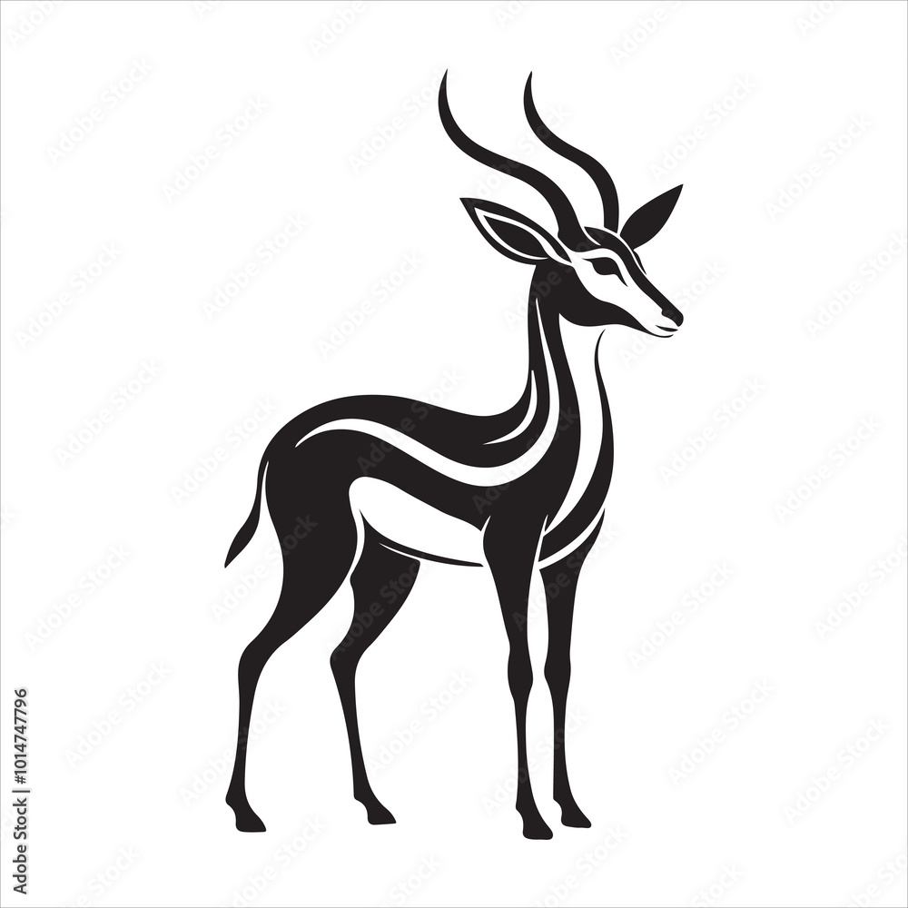 Fototapeta premium Bold Gazelle Silhouette in Mid-Leap - Black and White Vector Illustration for Nature Designs