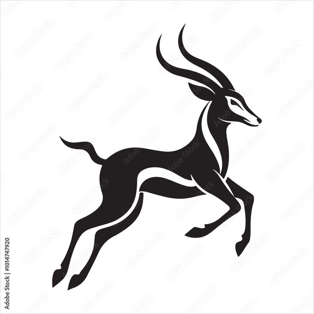 Fototapeta premium Bold Gazelle Silhouette in Mid-Leap - Black and White Vector Illustration for Nature Designs