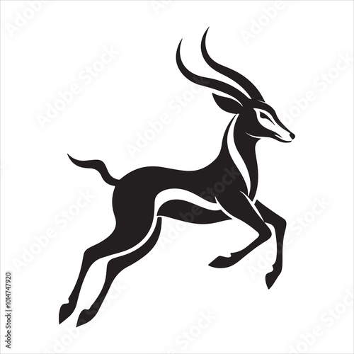 Bold Gazelle Silhouette in Mid-Leap - Black and White Vector Illustration for Nature Designs