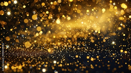 Abstract golden bokeh background with sparkling lights. photo