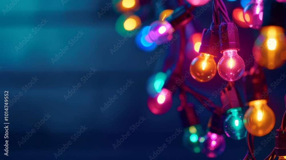 Colorful string lights with a blue background. Colorful string lights with a blue background.