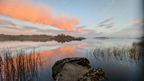 Obraz na płótnie Beautiful lakeside sunrise scenery at Ross lake, county Galway, Ireland, nature and landscape background w salonie