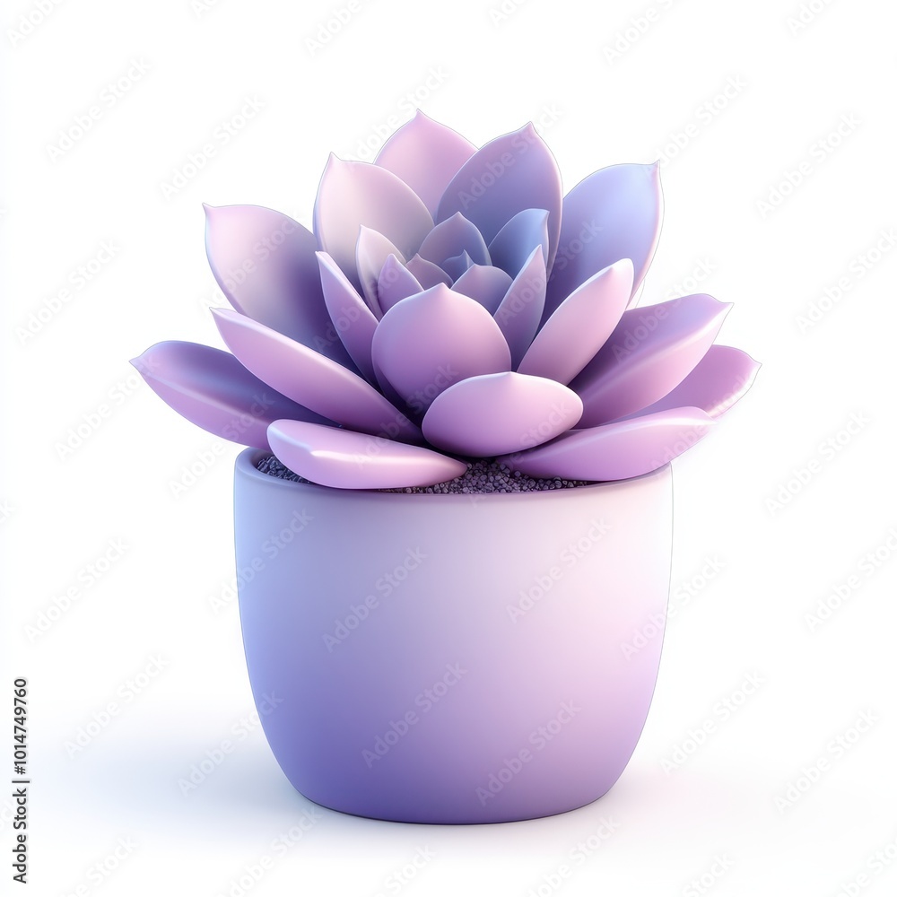 Obraz premium 3D icon minimal on isolated white background, A beautiful purple succulent plant in a modern pot, 3D rendering illustration
