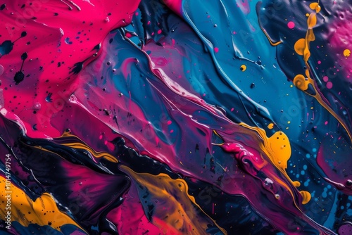 Vibrant Abstract Acrylic Paint Strokes in Bold Colors of Pink, Blue, and Yellow