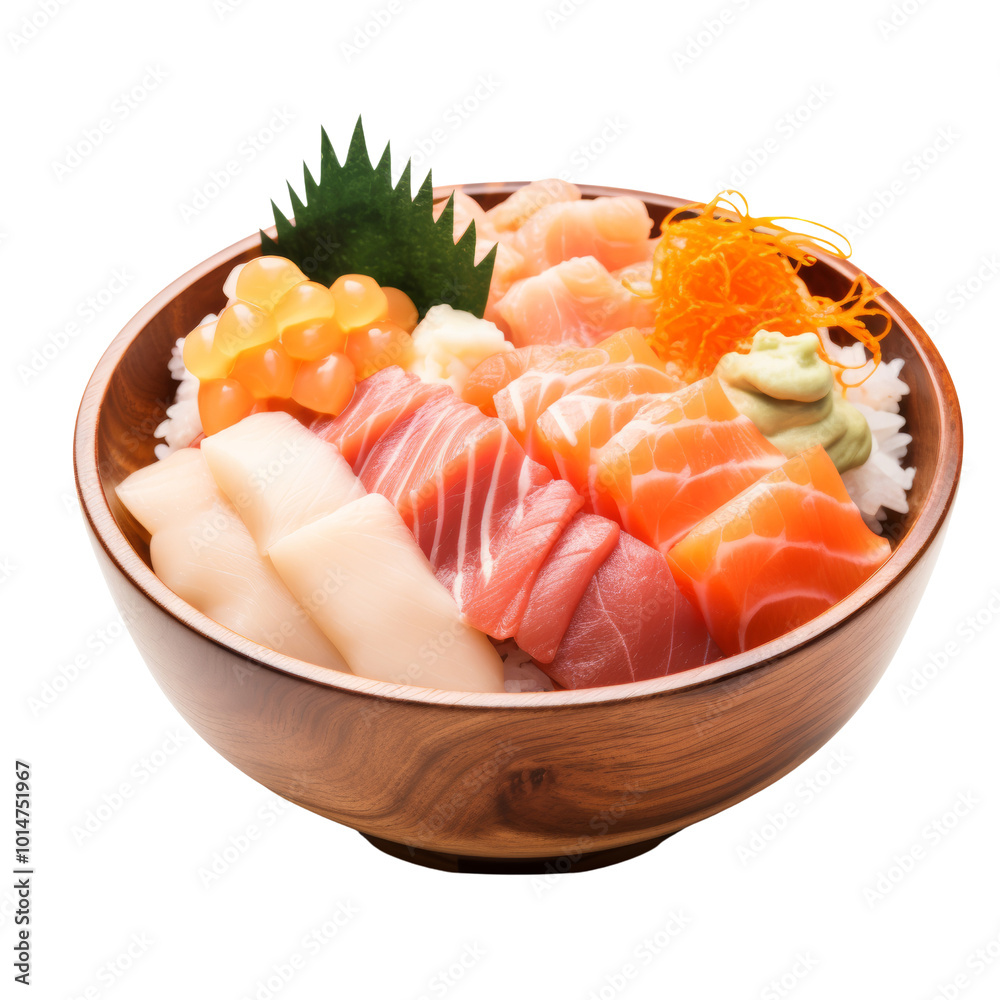 Delicious Assorted Sushi Bowl with Fresh Fish and Toppings.