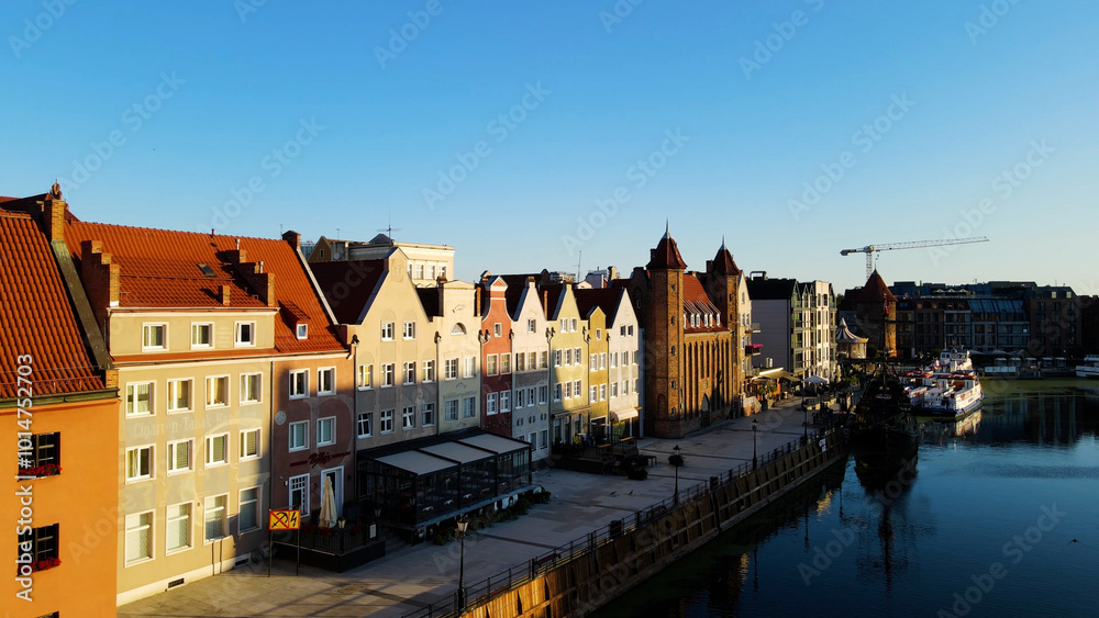 Naklejka premium city European ancient architecture port city aerial photography Gdansk Poland