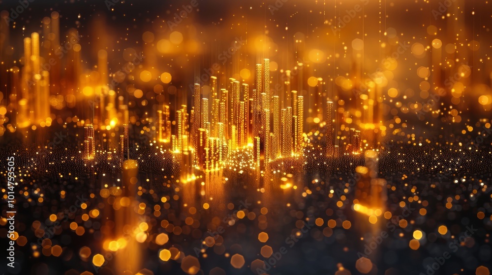 Obraz premium Abstract gold cityscape with bokeh lights.