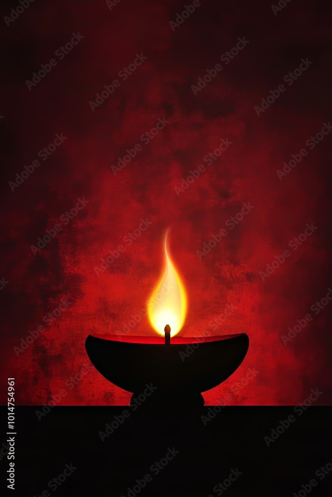 A single oil lamp with a bright flame illuminating the dark red background, evoking a sense of warmth and tranquility. A single oil lamp with a bright flame illuminating the dark red background, evoking a sense of warmth and tranquility.