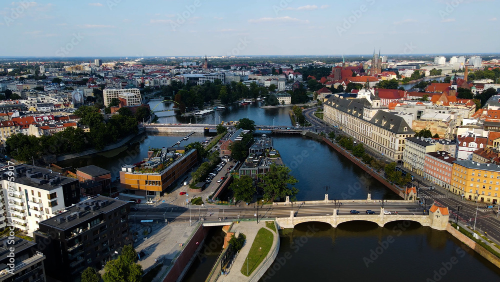 Obraz premium view city from the height of modern wish development architecture Europe Wroclaw Poland