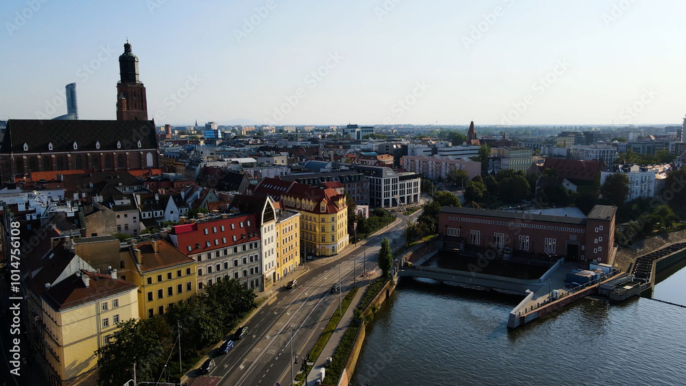 Fototapeta premium view city from the height of modern wish development architecture Europe Wroclaw Poland
