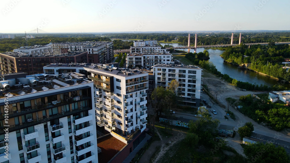 Fototapeta premium view city from the height of modern wish development architecture Europe Wroclaw Poland