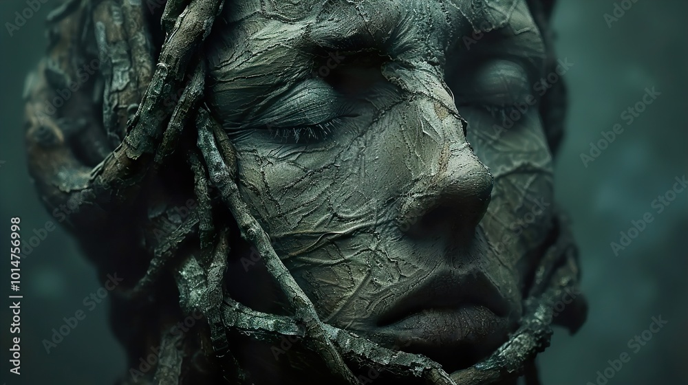 Close Up Portrait of a Person with Branches on Their Face Close Up Portrait of a Person with Branches on Their Face