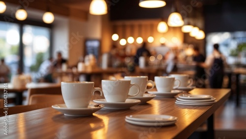 Blur coffee shop or cafe restaurant, Blurred restaurant background with some people and chefs working