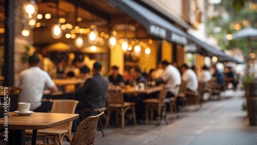 Blur coffee shop or cafe restaurant, Blurred restaurant background with some people and chefs working